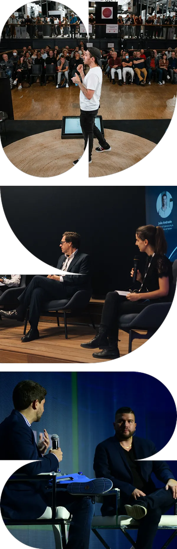 Speakers and panels at AIEI conferences, seen through the shapes of the AIEI logo